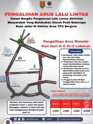 Peta rute alternatif Lebaran Semarang dan pengalihan arus lalu lintas di kawasan TPU Bergota resmi dari Dishub Kota Semarang untuk menghindari kemacetan ziarah.