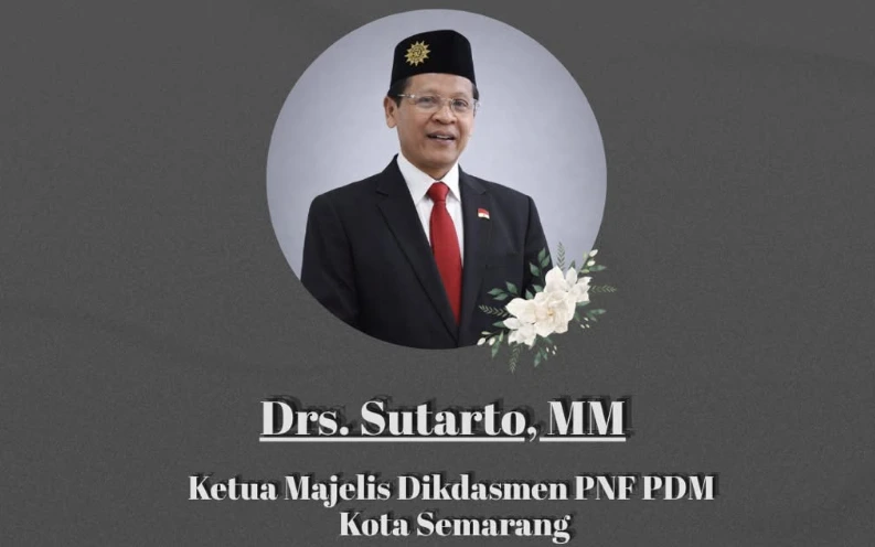 Poster duka cita atas wafatnya Drs Sutarto MM, Ketua Majelis Dikdasmen PDM Kota Semarang. Tokoh Muhammadiyah Semarang meninggal dunia yang dikenal sebagai pengayom para guru.